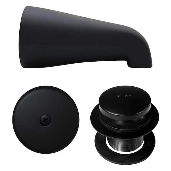 Universal Fit 5-1/4 in. Wall Mount Tub Spout and Tip-Toe Drain Trim Kit in Matte Black