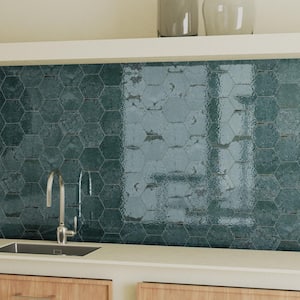 Alma Hexagon Azul Blue 5.1 in. X 5.9 in. Polished Porcelain Stone Look Floor and Wall Tile (3.34 sq. ft./Case)