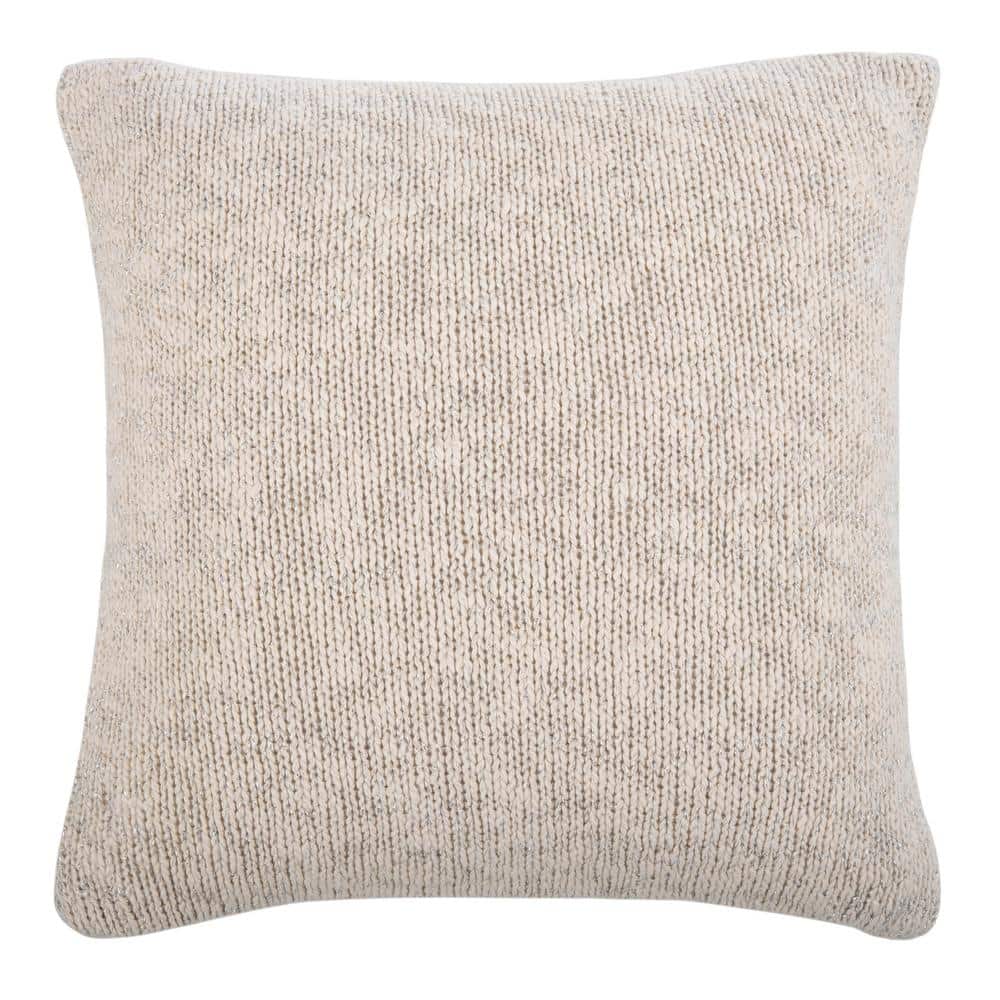 Ralen 20" Beige and Silver Cotton Knit Throw Pillow