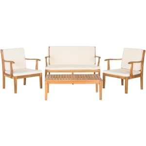 Bradbury Natural 4-Piece Wood Patio Conversation Set with Beige Cushions
