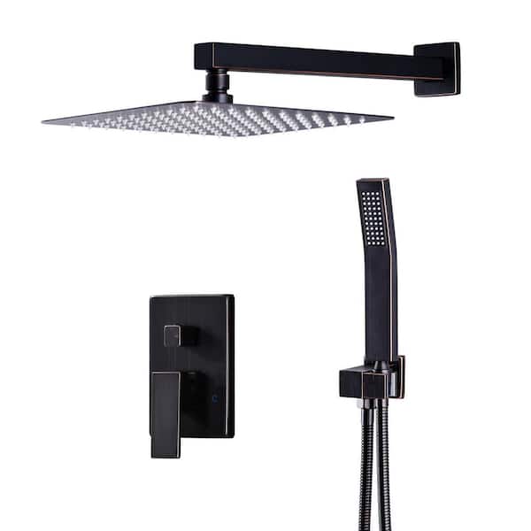 ALEASHA Single Handle 2-Spray Shower Faucet 1.8 GPM with 10 in. Square Shower Head and Handheld Shower in Oil Rubbed Bronze