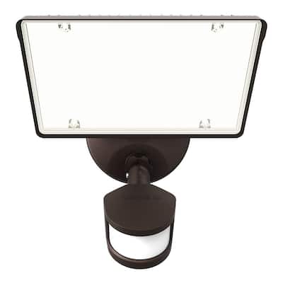 TGS Bronze, Motion Activated, Outdoor Integrated LED Flood Light with Square Single Head, 4000K, 5800 Lumens