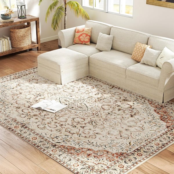 Non-Slip Classical Floor Cover Foldable Carpet 8 x 10 ft. Mixed Brown Floral Washable Area Rug Runner Rug