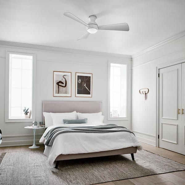 Sola 54 in. Indoor/Outdoor Matte White Low Profile Ceiling Fan with Integrated LED with Wall Control Included