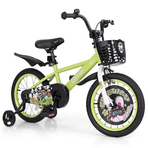 Costway 16 in. Kid s Bike for 4 Years to 7 Years Old with Height Adjustable Handlebar and Saddle Handbrake Green HCST02725 The Home Depot