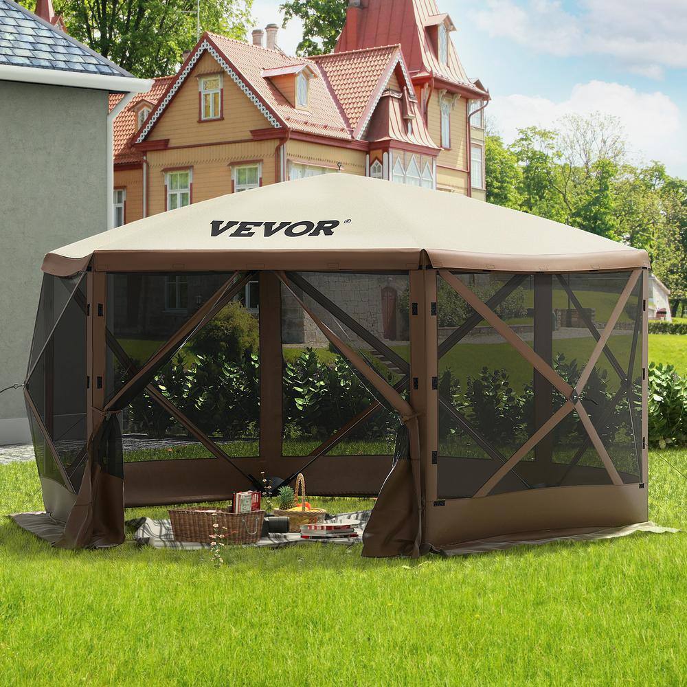 6-ft x 9-ft Beige and Brown Aluminum Camping Gazebo Tent