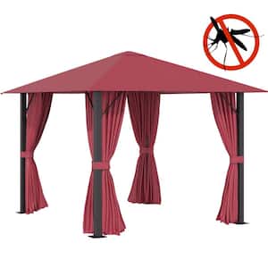 10 ft. x 10 ft. Patio Gazebo Aluminum Frame Outdoor Canopy Shelter with Sidewalls, Vented Roof for Garden, Wine Red