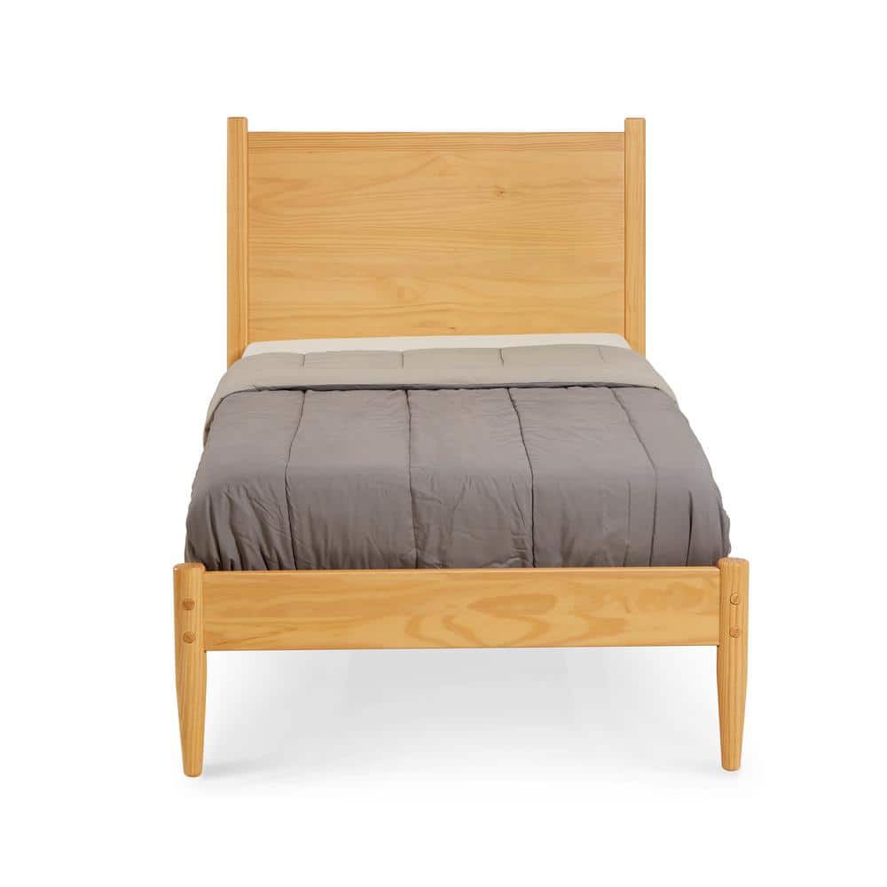 Scandinavian Oak Twin Pine Wood Platform Bed with Slats