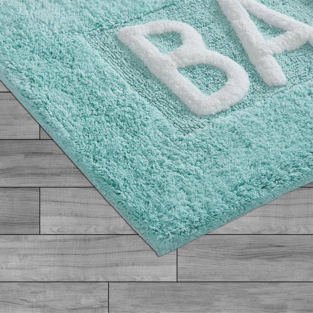 Aqua Blue Cotton Bath Rug with Plush Shag Fibers