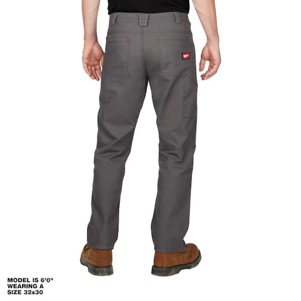 Men's 36 in. x 30 in. Gray Cotton/Polyester/Spandex Flex Work Pants with 6  Pockets