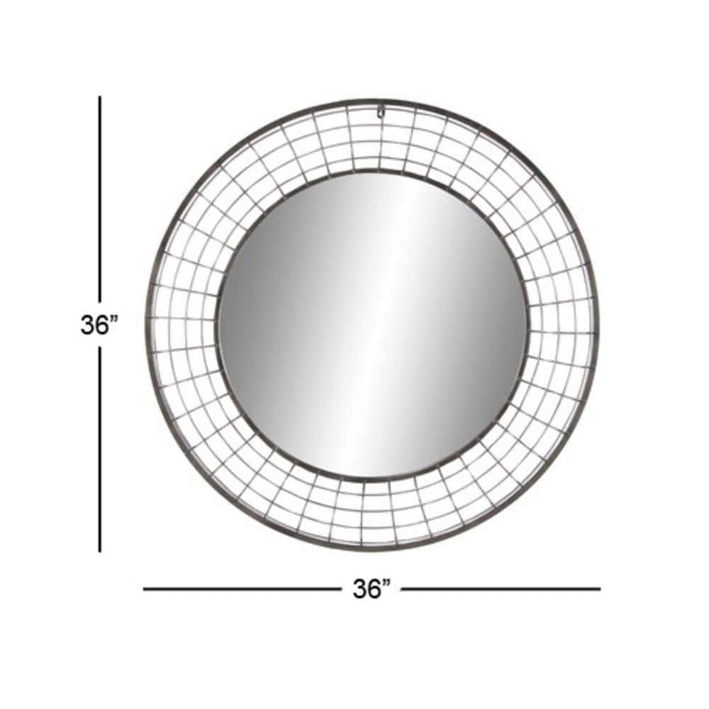 Sleek 36" Black Iron Round Wall Mirror for Industrial Elegance