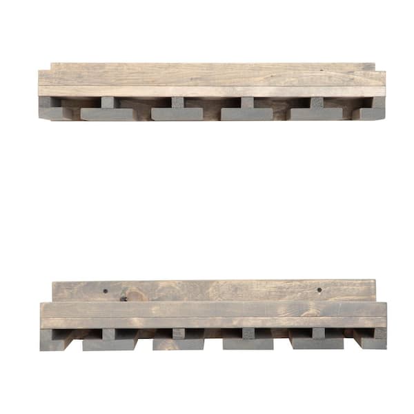 Intrinsic Haven Rustic Luxe 0-Bottle 24 in. Gray Pine Wood Hanging Stemware Storage Wine Rack