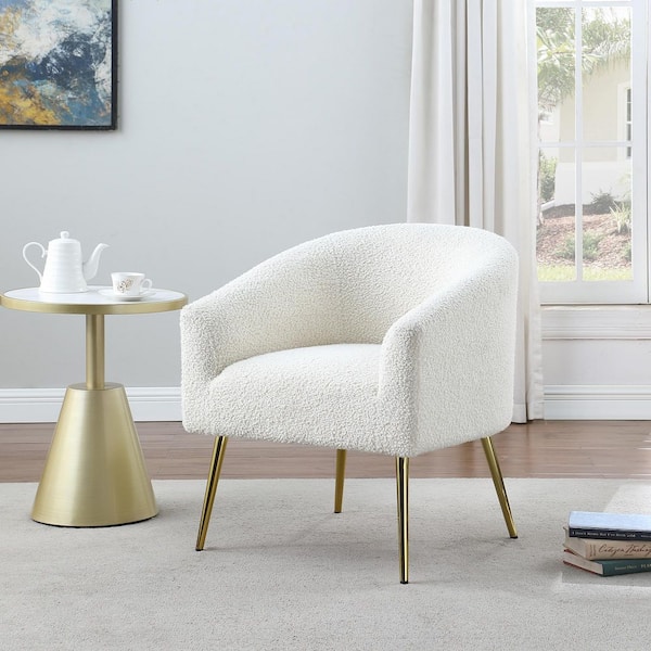 Morden Fort Lambskin Sherpa Soft Cushioned Barrel Accent Chair in White