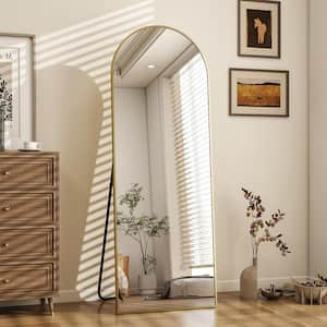 Gold 16 in. W x 59 in. H Arched Aluminum Framed Full Length Floor Mirror