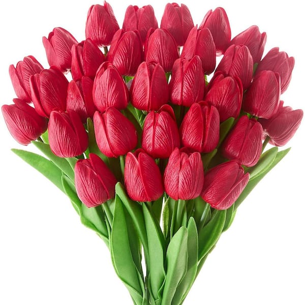 13 in. Red Indoor/Outdoor Artificial Tulips Flower (30-Piece)