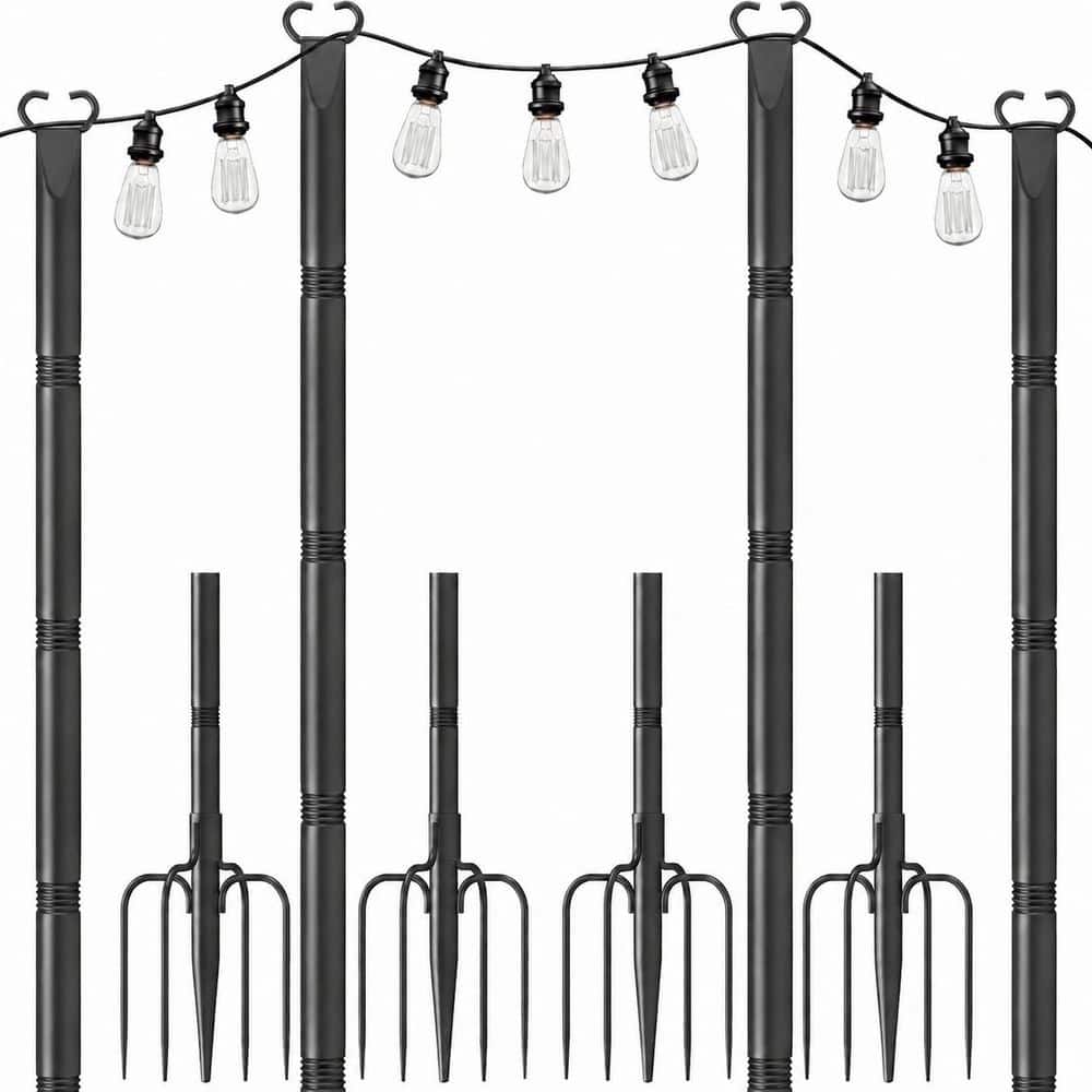 4-Pack 10Ft Outdoor String Light Poles with Fork and Fence Clamp, Metal Hanging Light Stand Posts price history on PriceWatchPro