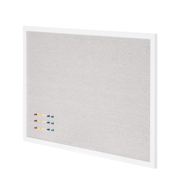 48 in. L x 36 in. W White Cork Board with Linen Surface Wall-Mounted Bulletin Board Framed Memo Board