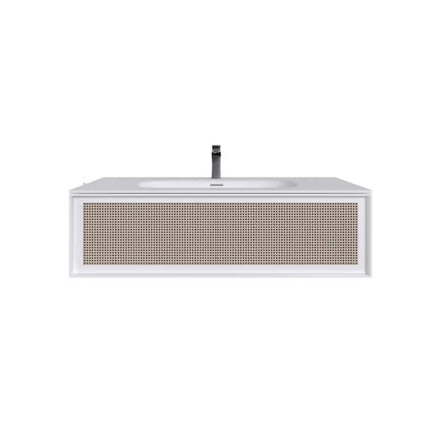 Nets 39 in. Single Sink Floating Natural Oak/White Bath Vanity with White Solid Surface Top (Assembled)