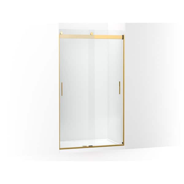 KOHLER Levity 45-60 in. W x 82 in. H Frameless Sliding Shower Door in Vibrant Brushed Moderne Brass with Crystal Clear Glass
