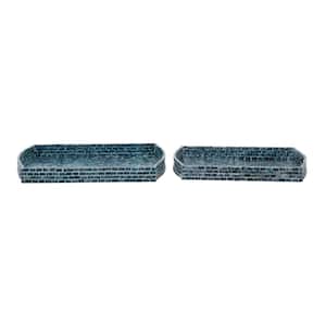 Blue Wood Decorative Tray with Slot Handles (Set of 2)