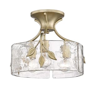 Calla 15.125 in. 3-Light White Gold and Hammered Water Glass Semi-Flush Mount