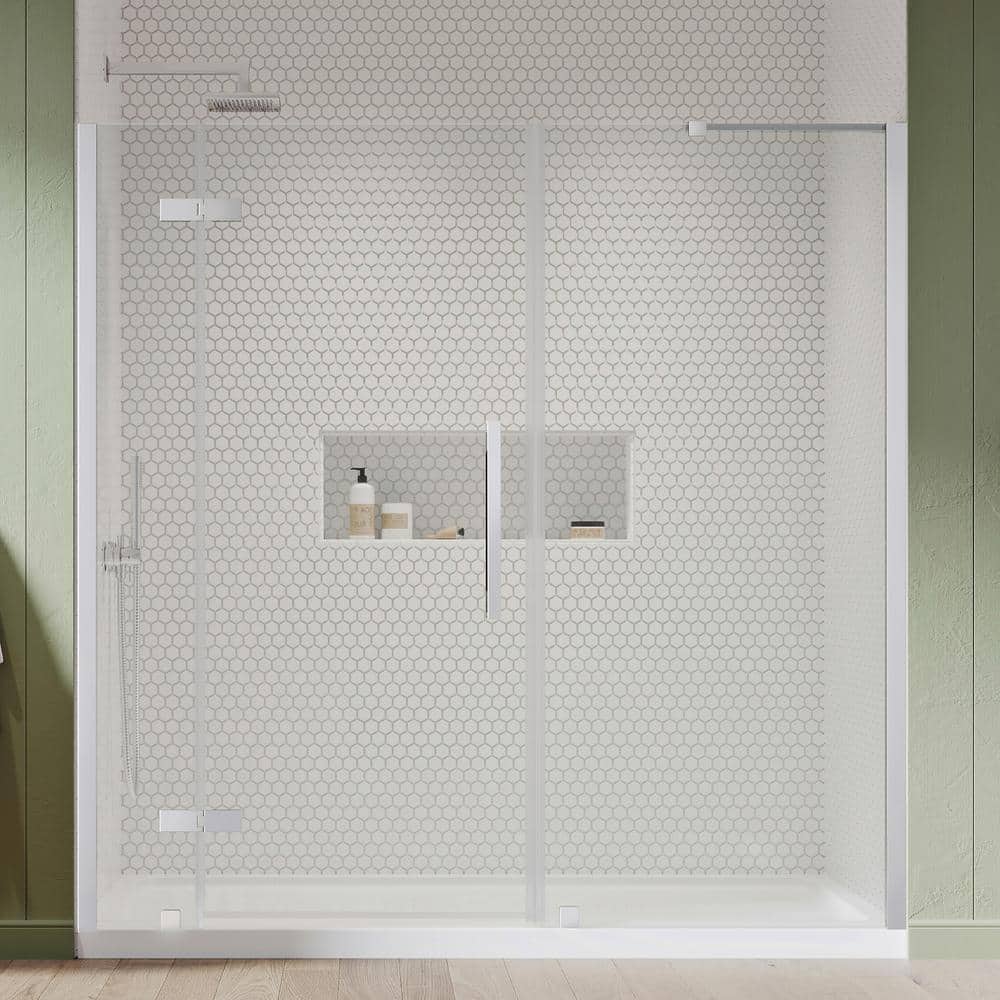 OVE Decors Tampa 72 in. L x 32 in. W x 72 in. H Alcove Shower Kit with Pivot Frameless Shower Door in Chrome and Shower Pan, Grey -  828796052290