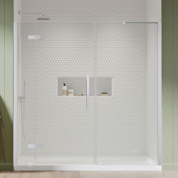 OVE Decors Tampa 72 in. L x 32 in. W x 75 in. H Alcove Shower Kit with Pivot Frameless Shower Door in Chrome and Shower Pan