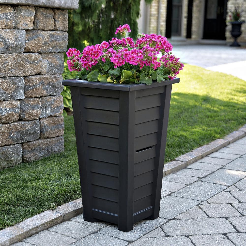 Lakeland Black Self-Watering Tall Plastic Planter, 28"