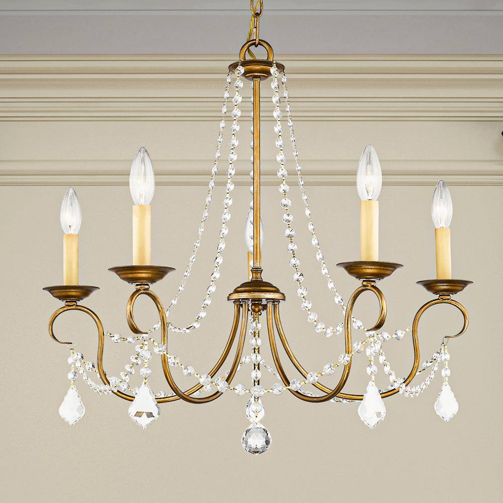 Antique Gold Leaf Mini Crystal 5-Light Chandelier