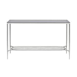 48 in. Chrome Rectangle Glass & Chrome Console Sofa Table with Shelf