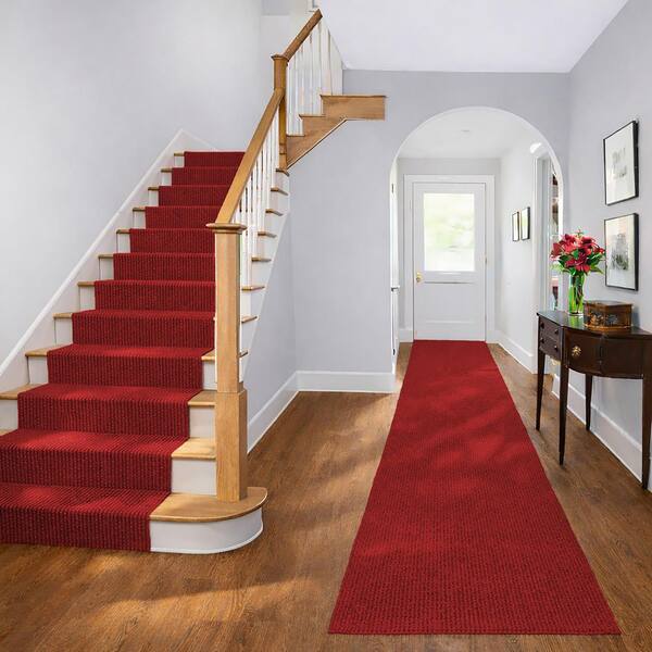 Non-Slip Hallway Runner Rug by The Foot Utility Mat For Home/Office Red Ribbed, 2 ft. x 37 ft.