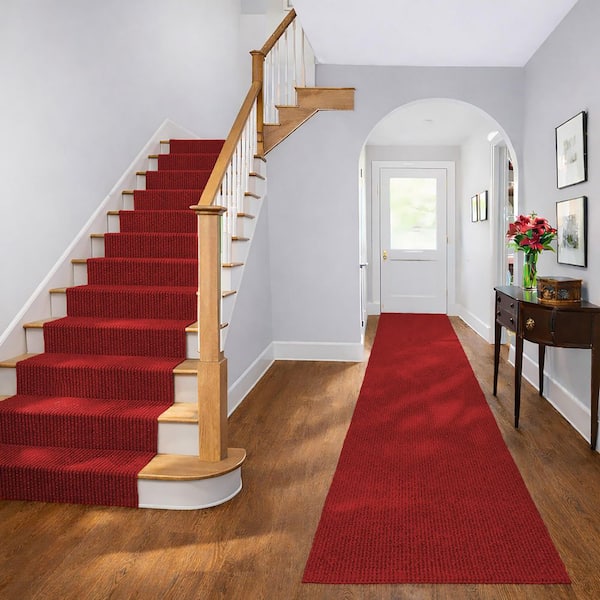 Non-Slip Hallway Runner Rug by The Foot Utility Mat For Home/Office Red Ribbed, 2 ft. x 47 ft.