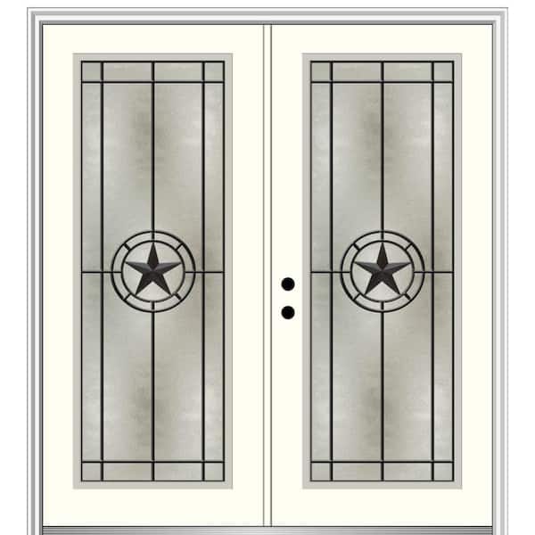 MMI Door Elegant Star 72 in. x 80 in. Right-Hand Full Lite Decorative Glass Alabaster Painted Fiberglass Prehung Front Door