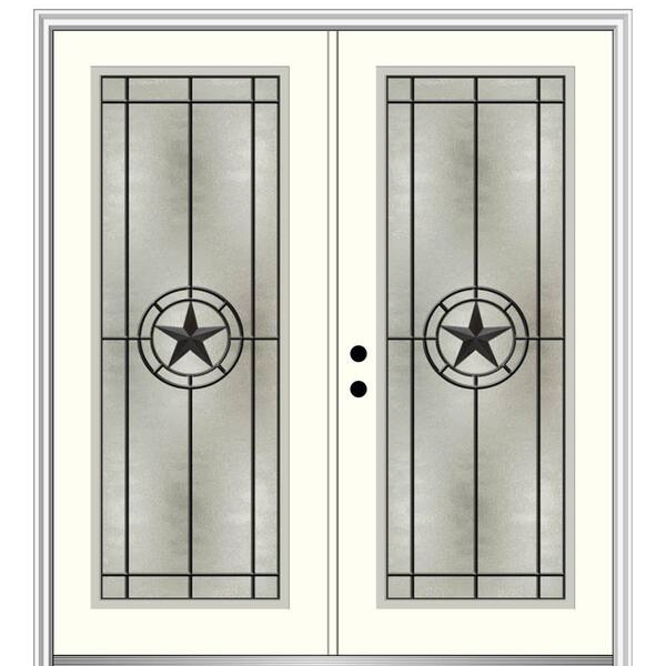 MMI Door Elegant Star 72 in. x 80 in. Right-Hand Full Lite Decorative Glass Alabaster Painted Fiberglass Prehung Front Door