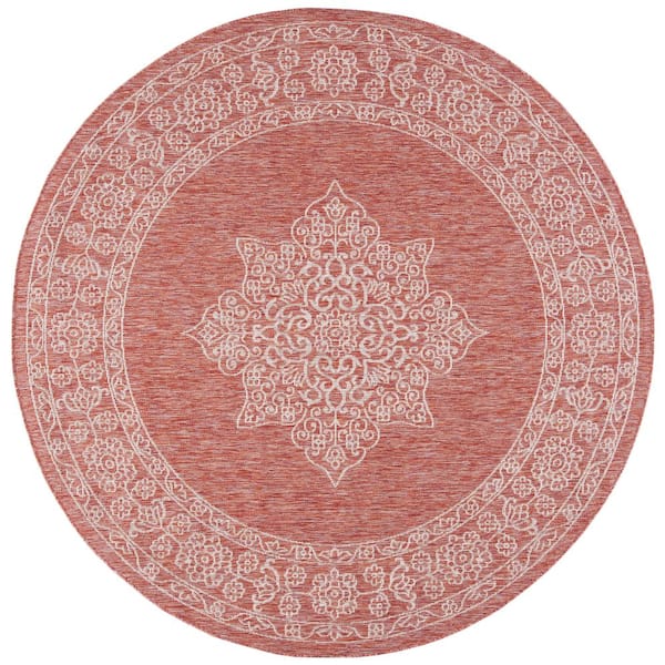 SAFAVIEH Courtyard Rust/Ivory 7 ft. x 7 ft. Round Medallion Indoor/Outdoor Patio  Area Rug