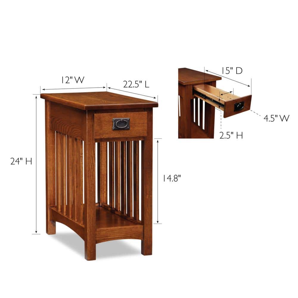 Medium Oak Mission End Table with Drawer and Shelf