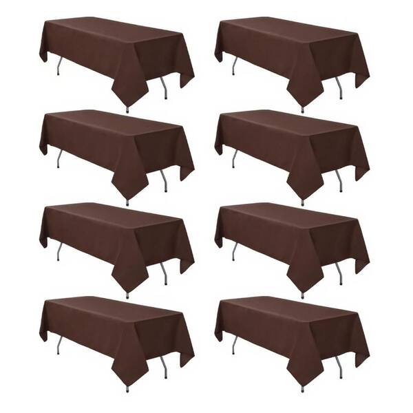 8 Pack 60×102in Brown Polyester Rectangular Tablecloths, Wrinkle Resistant Washable 6FT Table Covers