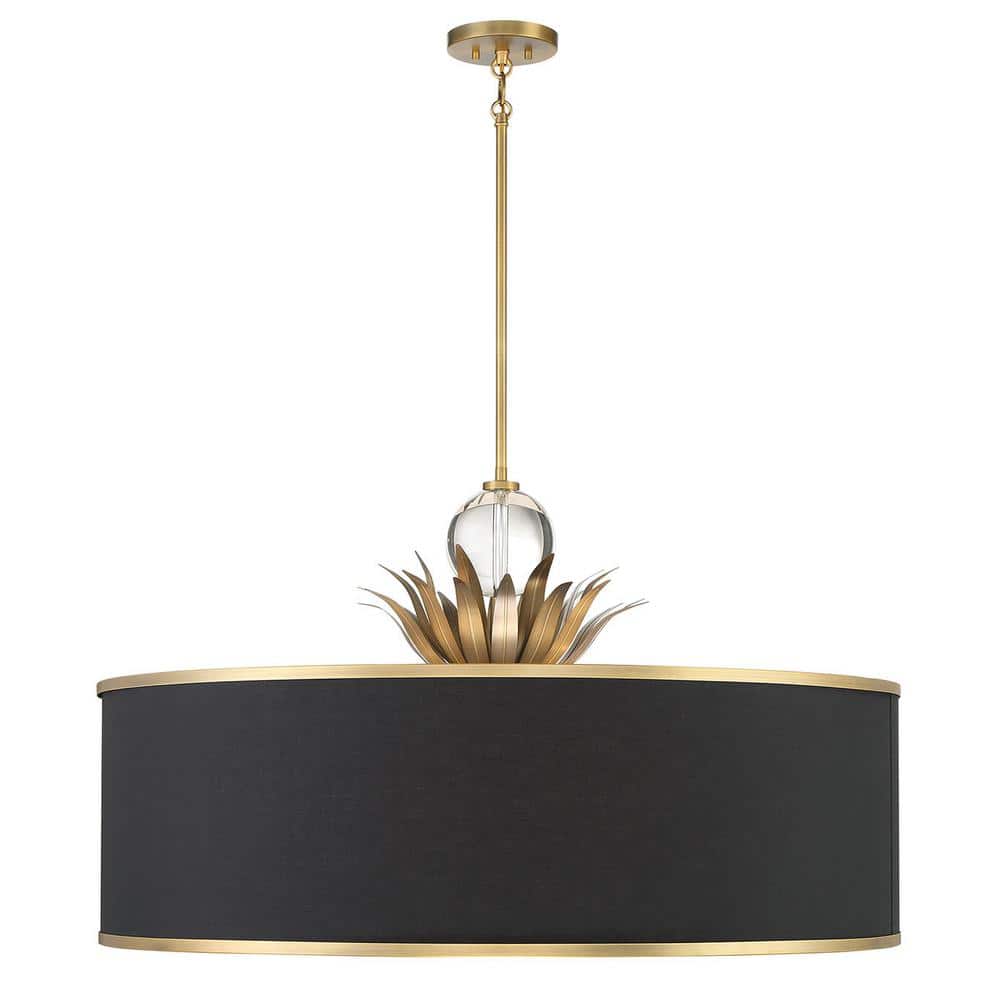 Natural Brushed Brass 8-Light Crystal Drum Pendant