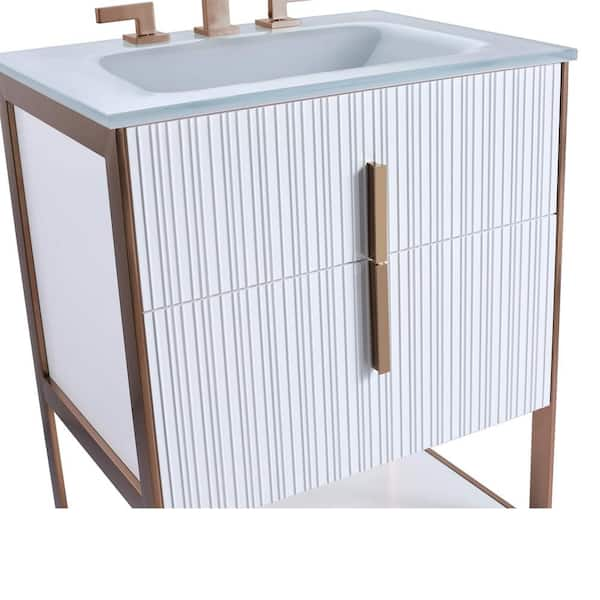 Fine Fixtures Milan Wood White Small Corner Bathroom Vanity - On