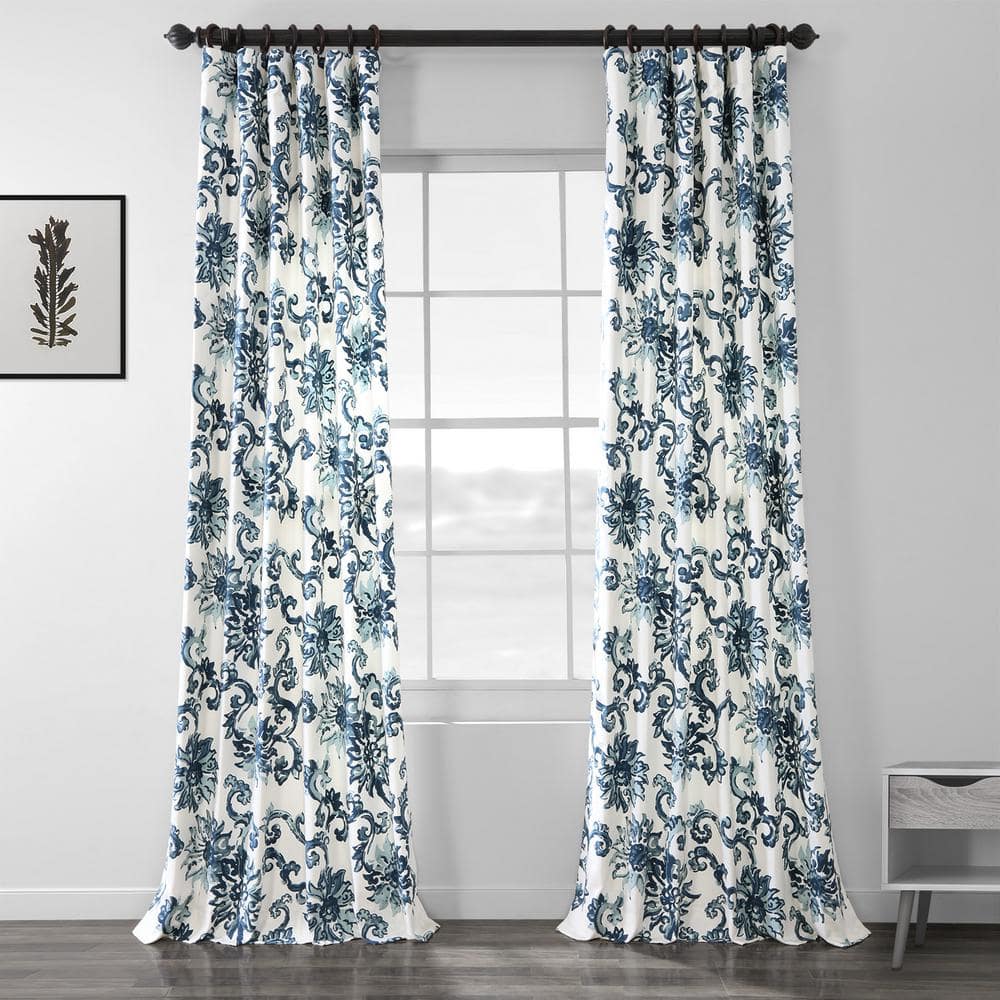 Indonesian Blue Printed Room Darkening Curtain - 50 in. W x 108 in. L Rod Pocket with Back Tab Single Window Panel price history on PriceWatchPro
