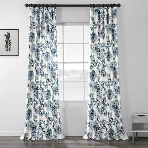 Indonesian Blue Floral Rod Pocket Room Darkening Curtain - 50 in. W x 108 in. L (1 Panel)