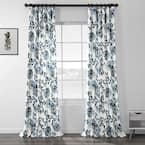 Indonesian Blue Floral Rod Pocket Room Darkening Curtain - 50 in. W x 84 in. L (1 Panel)