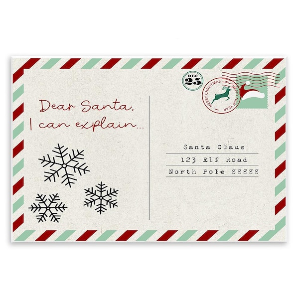 Stupell Industries Dear Santa Postcard by Lil' Rue 1-Piece Unframed Graphic Print Typography Poster Art Print 19 in. x 13 in.