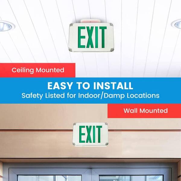 Ciata Green Light Up Integrated LED Hardwired or Battery Operated Wet Location Approved Exit Sign 20635L