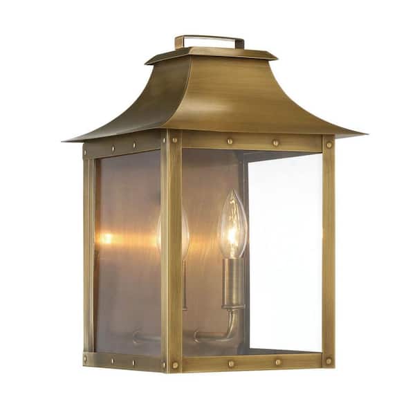 13.5 in. Brass Outdoor Hardwired Sconce with No Bulbs Included