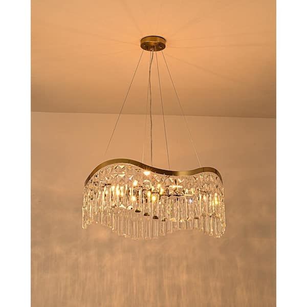 LLHZSY 23.62 in. 8-Light Unique Modern Gold Chandelier with Crystal Accents