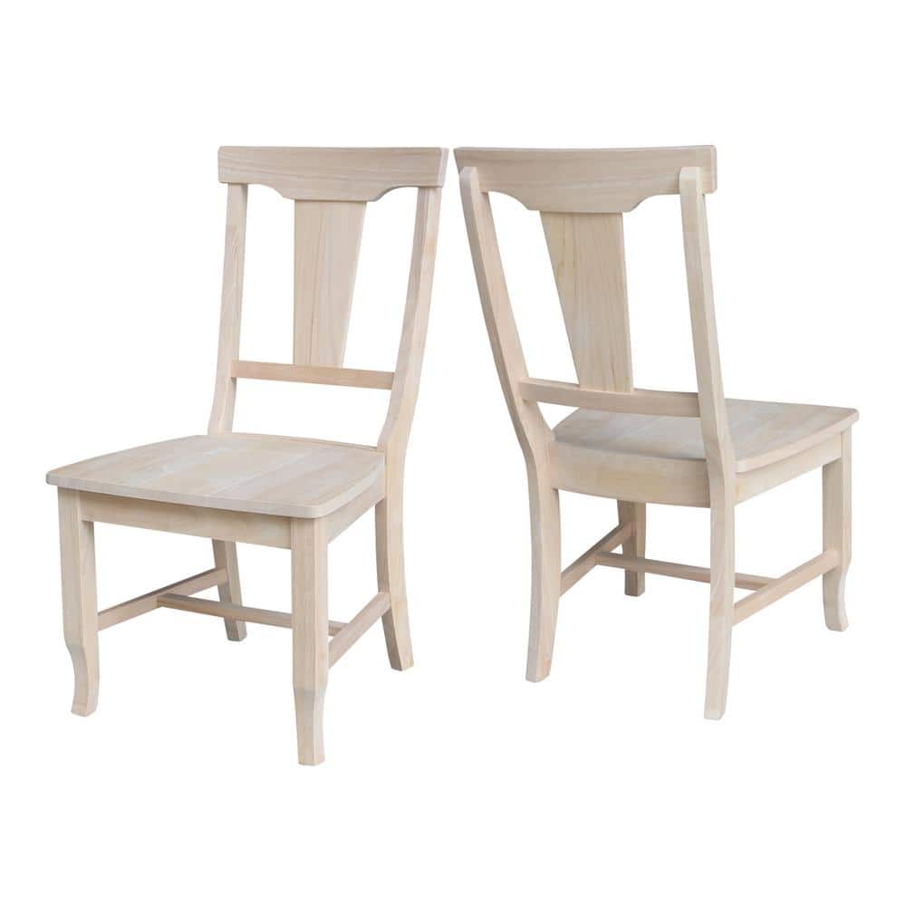Set of 2 Unfinished Solid Wood Panel Back Dining Chairs