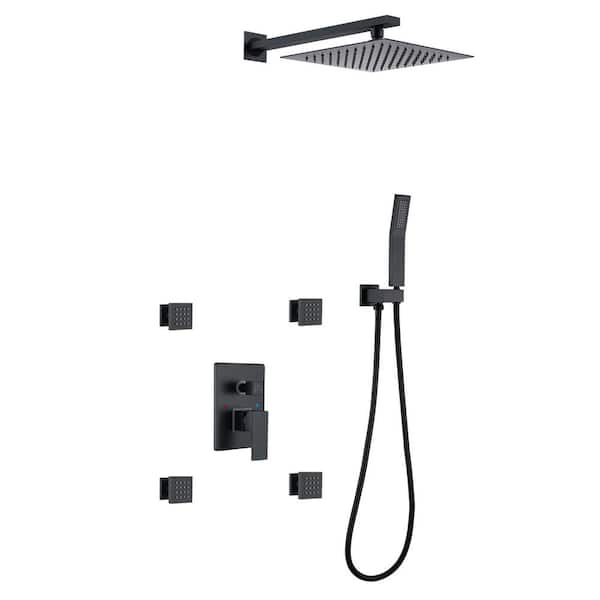 FLG Single Handle 1-Spray Shower Faucet 1.8 GPM with Pressure Balance, Body Sprayer Wall Mount Shower System in Matte Black