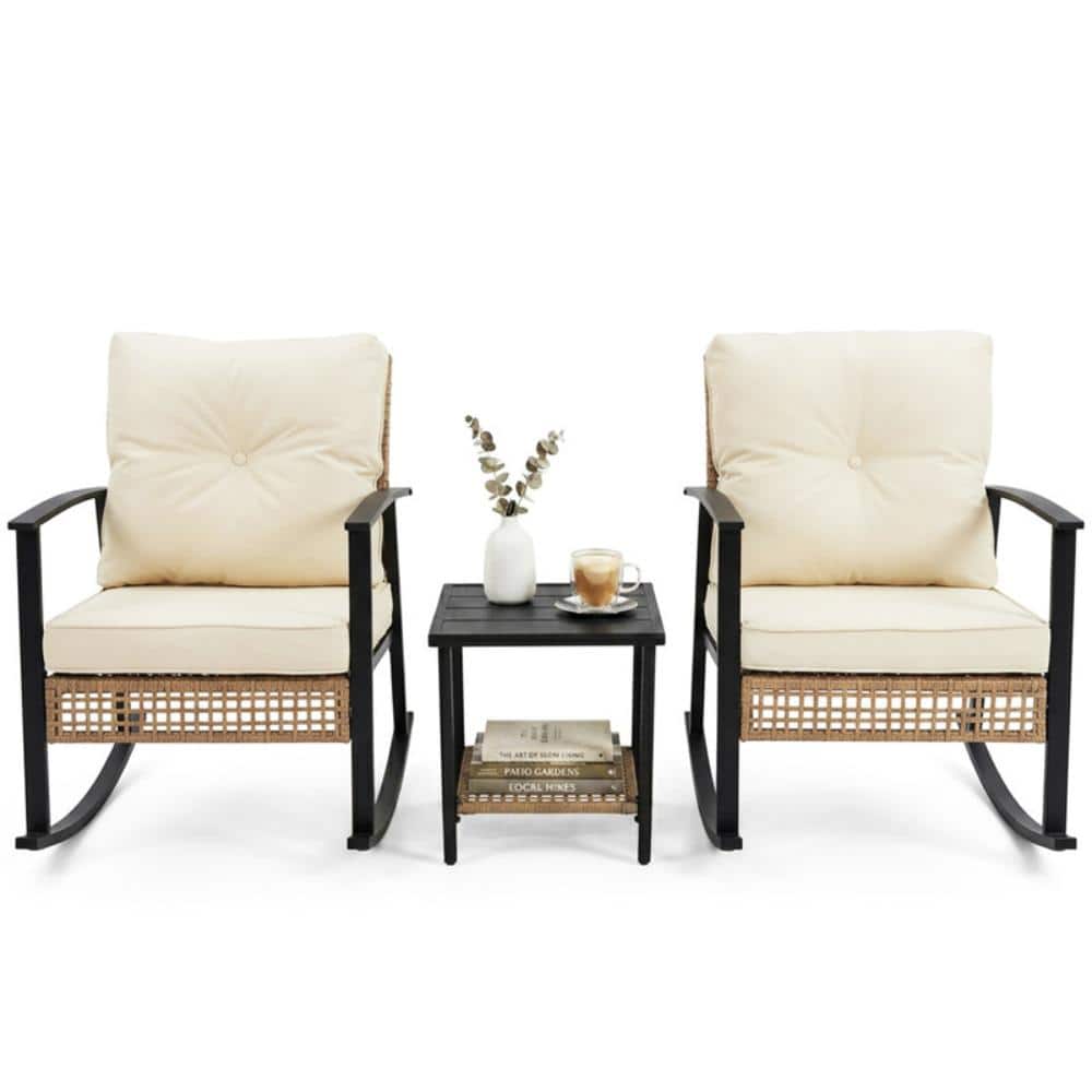 3-Piece All-Weather Wicker Patio Rocking Chair Set with Cushions and Coffee Table price history on PriceWatchPro