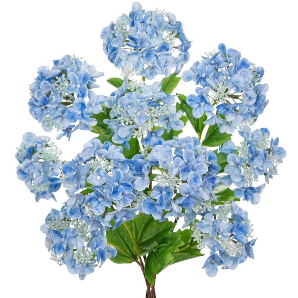 ortensia 　シングル2枚ブルー Blue,5 Branches,Real Touch Hydrangea Artificial Flowers Flowers